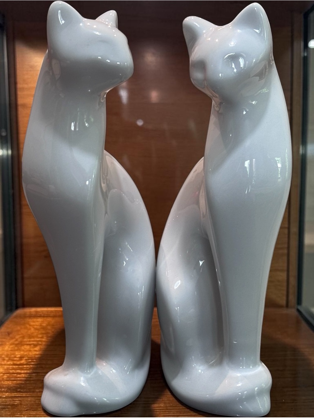 Vintage Mid-Century Modern White Ceramic Cat Statues | Pair 12” Tall